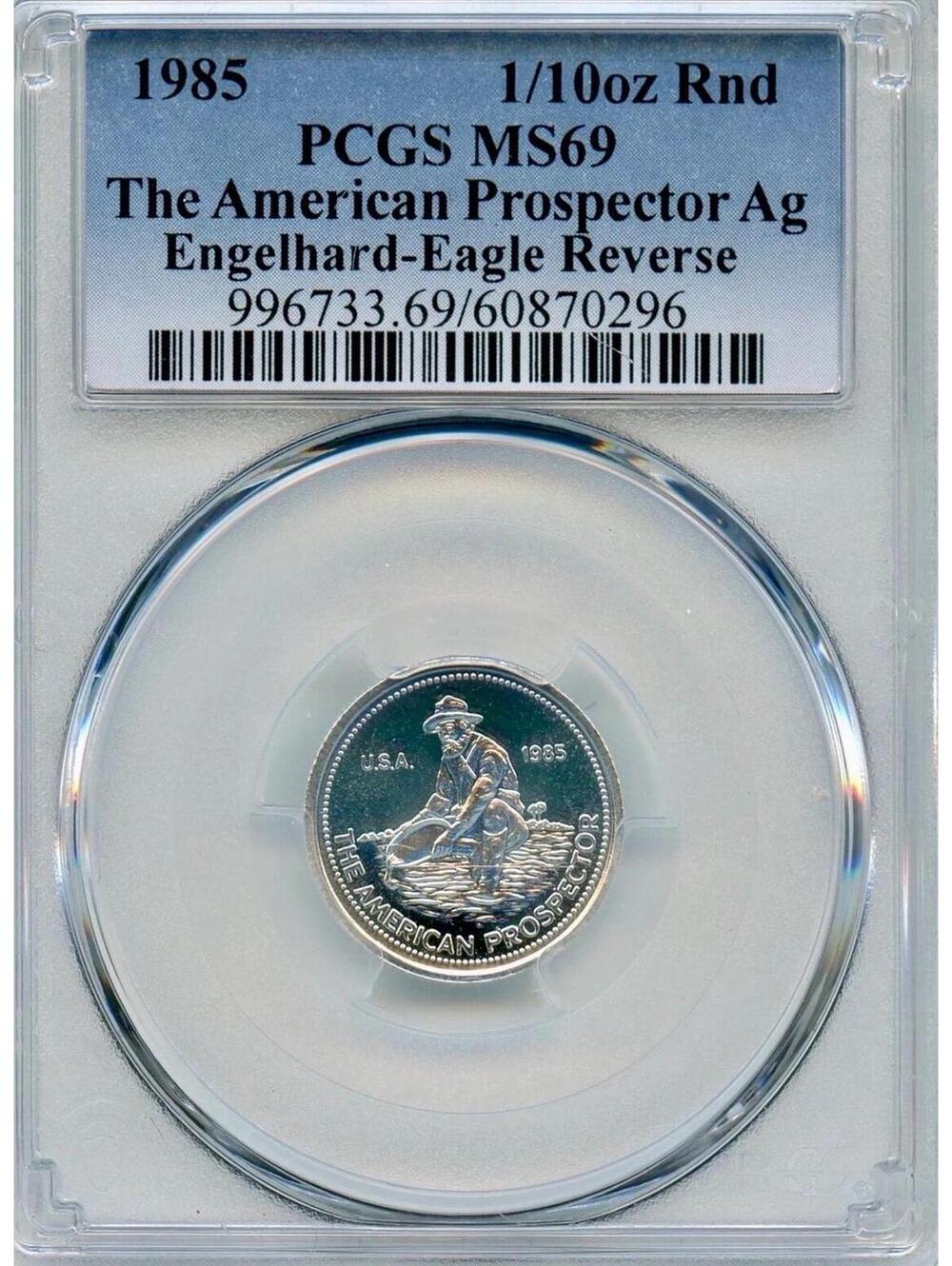 1985 Engelhard 1/10oz Silver Fractional American Prospector • Graded PCGS MS69